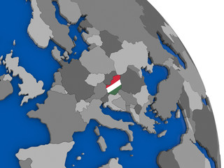Hungary and its flag on globe