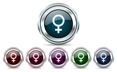 Female silver metallic web set of vector icons isolated on white background in eps 10.