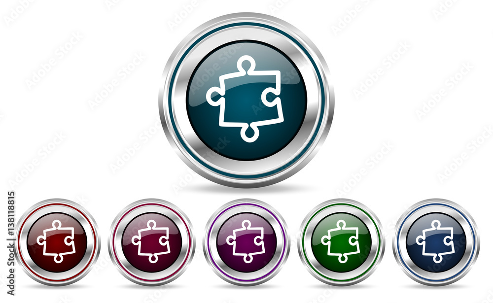 Poster Puzzle silver metallic web set of vector icons isolated on white background in eps 10.