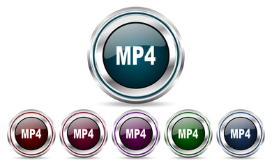 MP4 silver metallic web set of vector icons isolated on white background in eps 10.