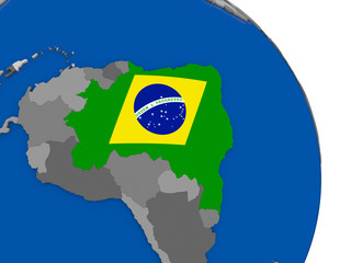 Brazil and its flag on globe