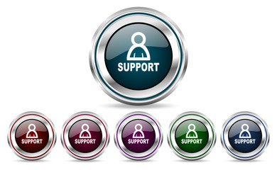 Support silver metallic web set of vector icons isolated on white background in eps 10.