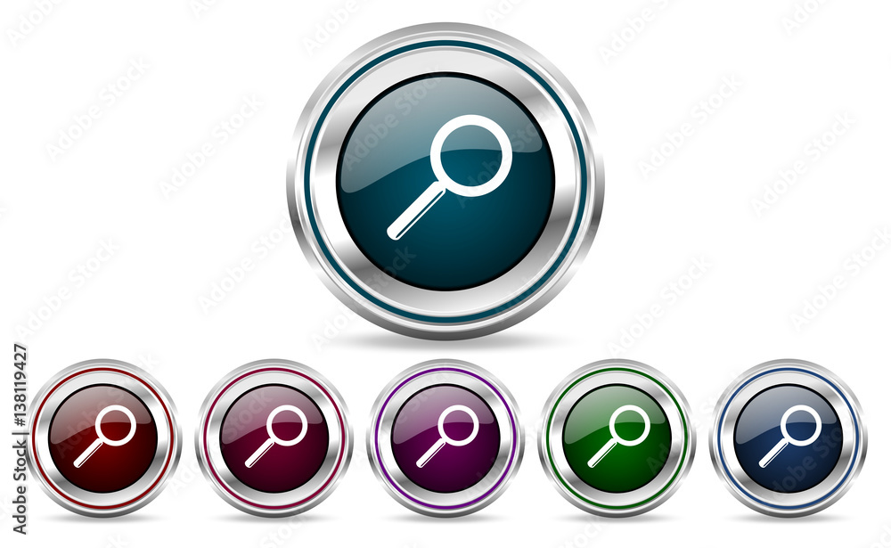 Poster Search silver metallic web set of vector icons isolated on white background in eps 10.