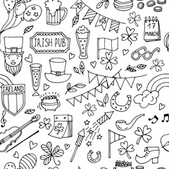 St.Patrick 's Day . Seamless pattern of the traditional holiday symbols.