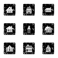 Residence icons set, grunge style