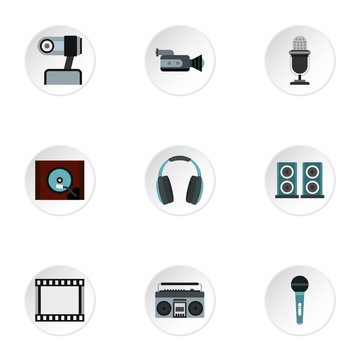 Communication device icons set, flat style