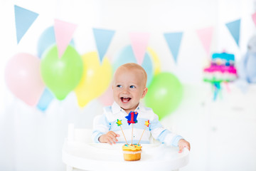 Fototapeta na wymiar Little baby boy celebrating first birthday