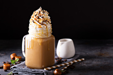 Caramel iced latte with whipped cream