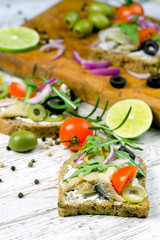 Fototapeta na wymiar Homemade sandwich with herring