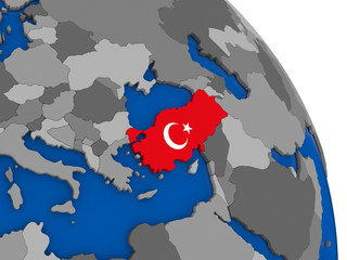 Turkey and its flag on globe