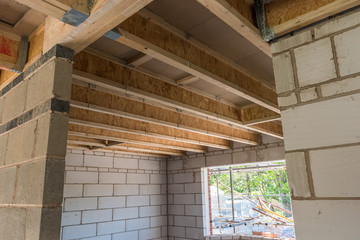 Room construction showing joists truss