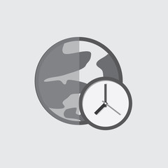 earth icon with a sign reminder hours. style flat design