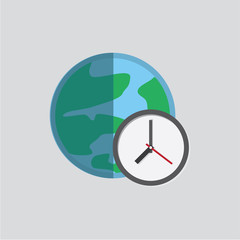 earth icon with a sign reminder hours. style flat design