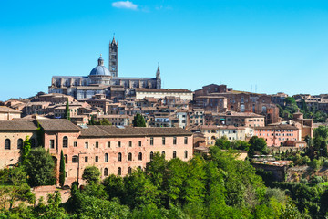 Fototapeta na wymiar Panoramic view of historical Siena cathedral, Tuscany, Italy