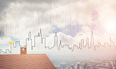 Concept of real estate and construction with drawn silhouette on