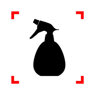 Spray bottle for cleaning sign. Black icon in focus corners on w