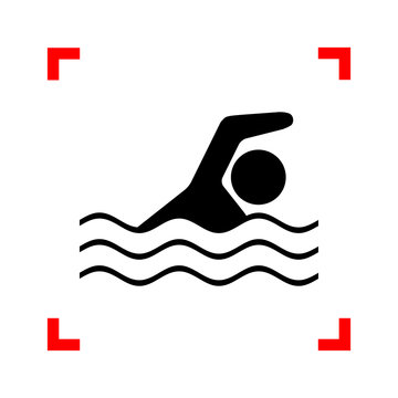 Swimming water sport sign. Black icon in focus corners on white 
