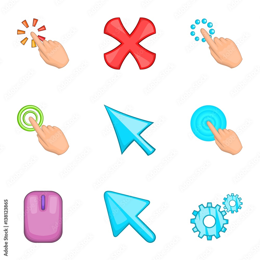 Poster mouse pointer icons set, cartoon style