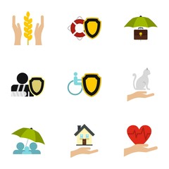 Insurance icons set, flat style
