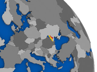 Moldova and its flag on globe