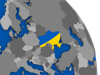 Ukraine and its flag on globe