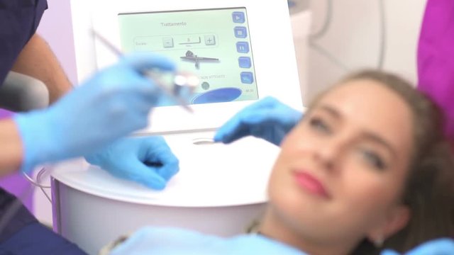 Beautiful young woman getting oxygen therapy in a beauty salon