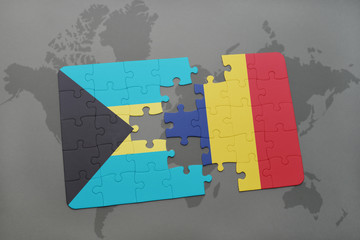 puzzle with the national flag of bahamas and chad on a world map