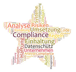Compliance word cloud shaped as a star
