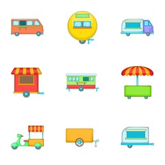 Street food icons set, cartoon style