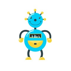 Cute funny robots on a white background. Vector illustration.
