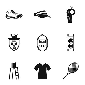 Big tennis icons set, simple style