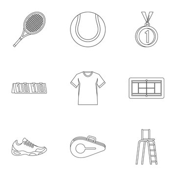 Sport with racket icons set, outline style