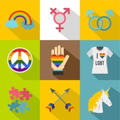 Sexual minorities icons set, flat style
