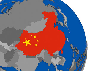 China and its flag on globe