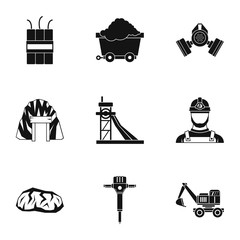 Coal icons set, simple style