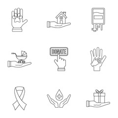 Donation icons set, outline style