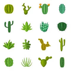 Foto op Canvas Green cactuses icons set, cartoon style © ylivdesign