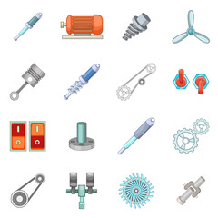 Mechanism parts icons set, cartoon style