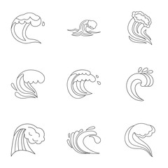 Wave icons set, outline style