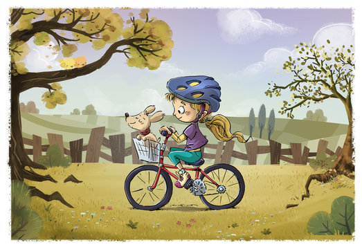 niña con bicicleta en el campo