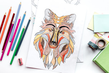 coloring picture for adults on stone background top view