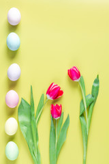 Easter concept on yellow background top view mockup