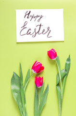 Easter concept on yellow background top view mockup
