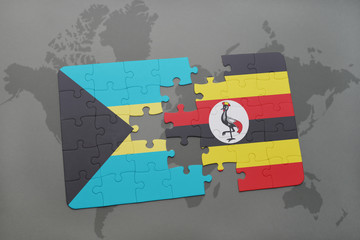 puzzle with the national flag of bahamas and uganda on a world map