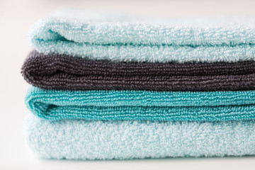 close up of stacked bath towels