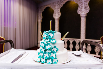 Wedding cake decorated with flowers
