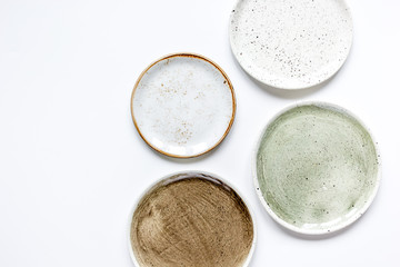 ceramic tableware top view on white background mock up