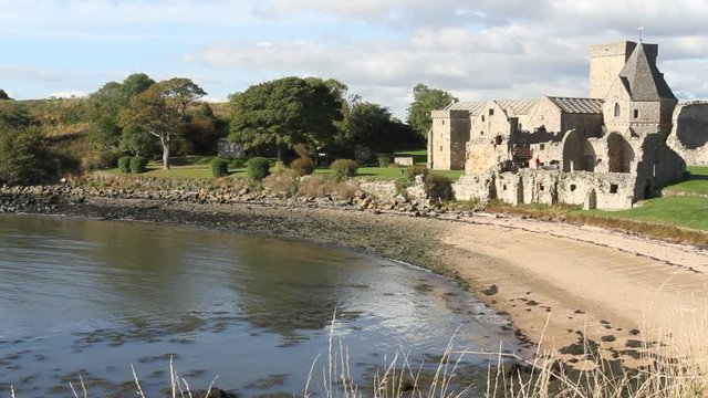 Beach and Inchcolm Abbey Scotland
