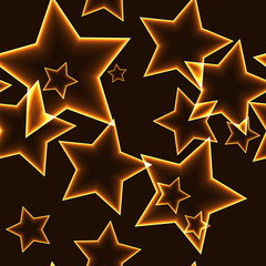 Dark seamless pattern with gold neon outline stars