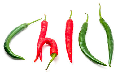 Red and Green Chilis spelled chilli